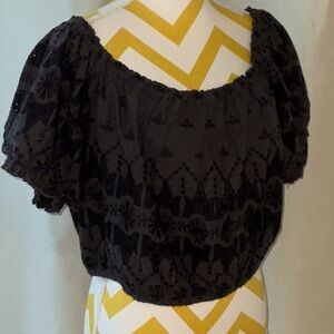 Lucky Brand Black Puff Sleeve Crop Blouse